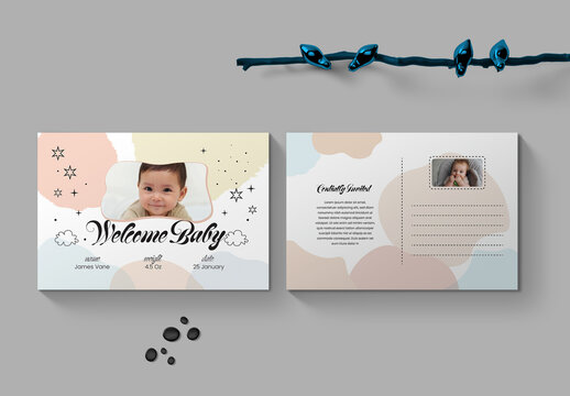Welcome Baby Announcement Postcard Design Template