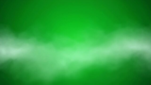 Dynamic white smoke and fog transition effect flowing horizontally on a vibrant green chroma key background, perfect for compositing and visual effects.