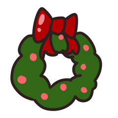 Illustration of Christmas Wreath with Red Bow