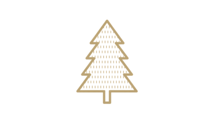 A gold colored christmas tree icon with dotted lines on a white background