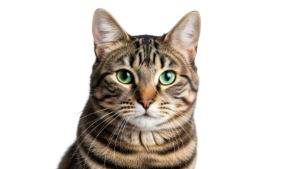 Tabby Cat Portrait, isolated on white or transparent background. PNG