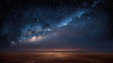 Milky Way Night Sky Over Earthy Ground, Dark and Serene Landscape