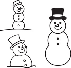 set of snowman, set of snowmen, snowman, christmas, winter, snow, holiday, cold, hat, carrot, xmas, vector, cartoon, december, smile, ice, decoration, snowball, celebration, season