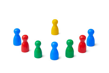 Colorful team supports the center: Teamwork, collaboration, and group unity concept.