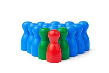 Red figure leads the group: Leadership, progress, and team success concept.