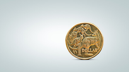 Australian One Dollar Coin on Neutral Background with Copy Space