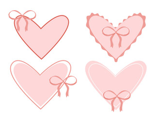 Set of pink vintage heart frames with bows