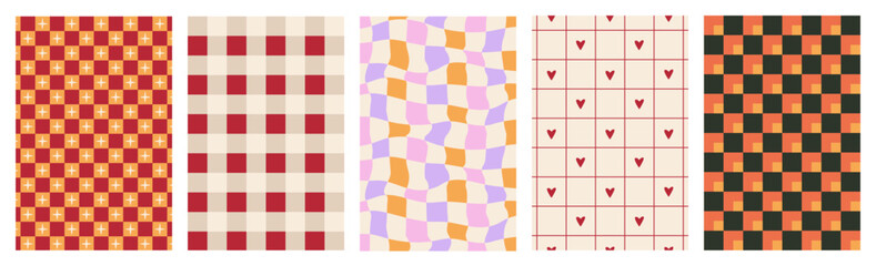 Set of Y2K funky retro groovy checkered background. Pattern with a funky checkerboard design.