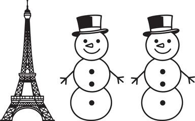 set of snowman, set of snowmen, snowman, christmas, winter, snow, holiday, cold, hat, carrot, xmas, vector, cartoon, december, smile, ice, decoration, snowball, celebration, season