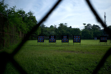The archery targets, bulls eyes on a field match in Yogyakarta, Indonesia