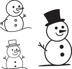 set of snowman, set of snowmen, snowman, christmas, winter, snow, holiday, cold, hat, carrot, xmas, vector, cartoon, december, smile, ice, decoration, snowball, celebration, season