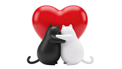 Cats Hugging in Front of a Red Heart - Valentine's Day Concept