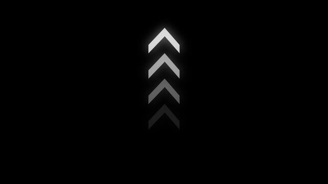 Up arrow animation on black background. direction arrow icon motion. Up arrow isolated. A series of chevron arrows pointing upwards against a solid black background with a subtle gradient effect.