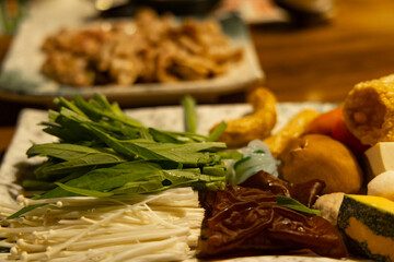 Gathering Moment: Close-up of Abundant and Colorful Hot Pot Ingredients