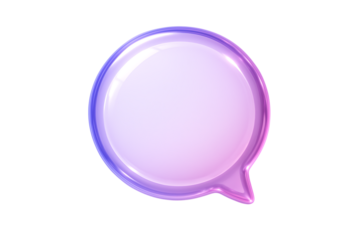 Stylized 3d render vibrant neon glowing pink purple glass speech bubble chat communication symbol isolated on transparent background