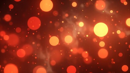 Vibrant red digital texture with floating yellow light particles and soft bokeh effects