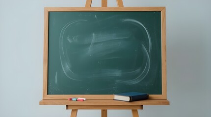A classic green chalkboard stands on a wooden easel, giving it a warm and nostalgic classroom feel. The wooden frame has a polished finish with visible grain.
