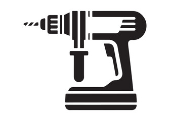 drill machine logo silhouette vector, power drill silhouette vector illustration, construction tool logo silhouette, drilling machine logo silhouettes vector on white background