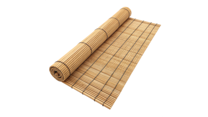 Rolled Bamboo Sushi Rolling Mat (Makisu) Isolated on Transparent Background