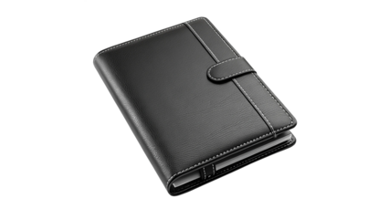 Black Leather or PU Cover Notebook or Diary Isolated on Transparent Background