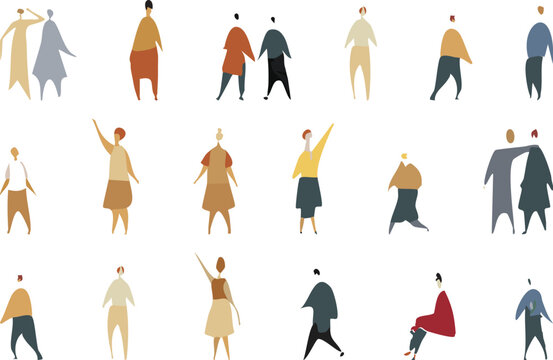 Vector, isolated silhouette of sitting standing people, man and girl, family and couples  for architectural elevation