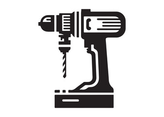 drill machine logo silhouette vector, power drill silhouette vector illustration, construction tool logo silhouette, drilling machine logo silhouettes vector on white background