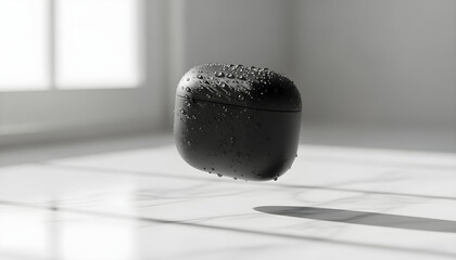 Black Wireless Earbud Case Levitation with Water Droplets Technology Modern Design
