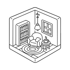 Cozy Room Coloring Page Vector illustration, line art