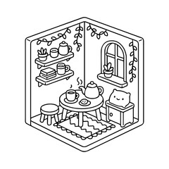 Cozy Room Coloring Page Vector illustration, line art
