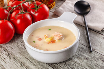 Salmon white soup with salmon