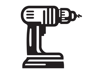 drill machine logo silhouette vector, power drill silhouette vector illustration, construction tool logo silhouette, drilling machine logo silhouettes vector on white background