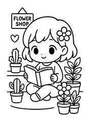 Cute Flower Shop Coloring Pages Set Vector illustration, line art
