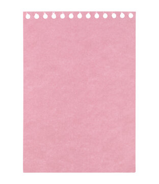 Pink blank notepad paper with texture, isolated on transparent background. Office blank paper concept