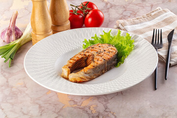 Gourmet grilled salmon fish steak
