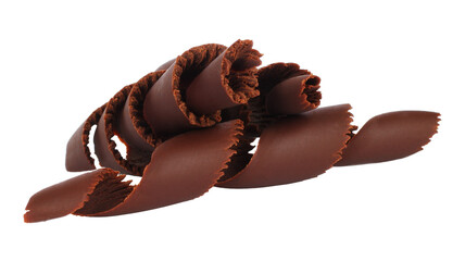 Chocolate Curls with hard texture surface, isolated on transparent background. Ideal for food and culinary design projects