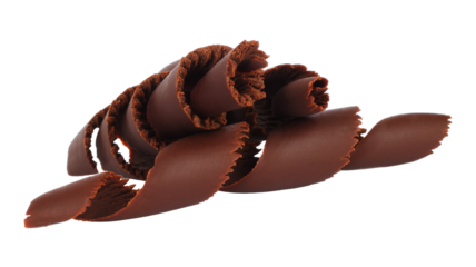Chocolate Curls with hard texture surface, isolated on transparent background. Ideal for food and culinary design projects