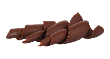 Chocolate Curls with hard texture surface, isolated on transparent background. Ideal for food and culinary design projects