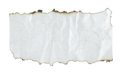 Obraz premium Crumpled torn piece of grid notebook paper with burnt edges, isolated on transparent background. Ideal for creative design, collage, scrapbooking, and graphic projects