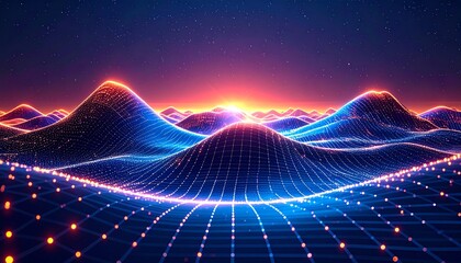 abstract, digital mesh, glowing nodes, grid landscape, futuristic, geometric, modern tech, digital terrain, luminous pattern, neon grid, template design, cyber aesthetic, bright abstract, smooth lines