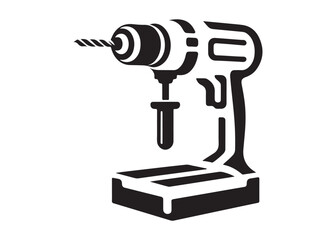 drill machine logo silhouette vector, power drill silhouette vector illustration, construction tool logo silhouette, drilling machine logo silhouettes vector on white background