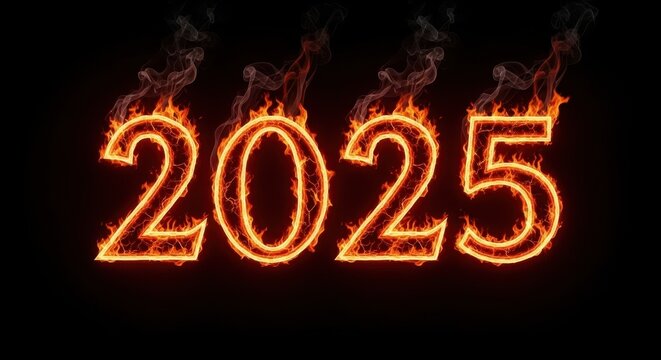 Flaming Countdown: Boldly Approaching the Year 2025 with Fiery Determination - Powered by Adobe