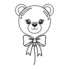 Cute Adorable Teddy Bear Balloon Head Outline Drawing Sweet Kawaii Cartoon Illustration for Kids Coloring Pages Party