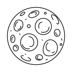 Detailed black and white moon illustration featuring prominent craters perfect for space exploration astronomy education