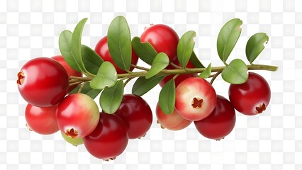 Vibrant fresh cranberries cluster with bright green leaves