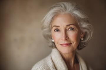 Elegant senior woman portrait in warm natural light