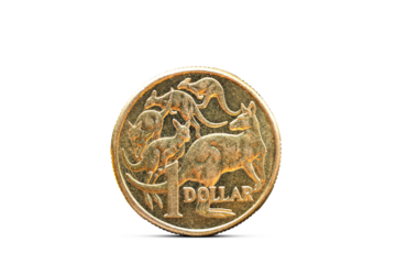 Closeup of One Australian Dollar Coin Isolated from Background