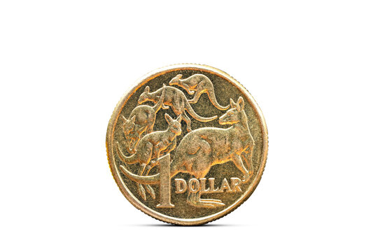 Closeup of One Australian Dollar Coin Isolated from Background