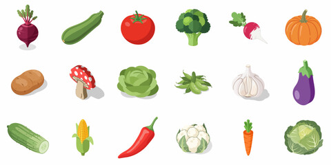 Pixelated Various Fresh Farm Vegetables Isolated Collection Illustration