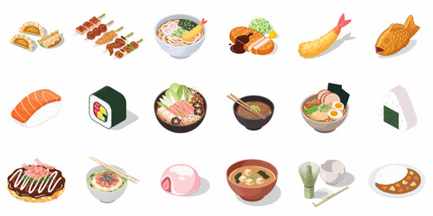 Pixelated Cute Japanese Cuisine Food Collection Still Life Illustration