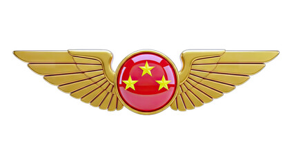 Chinese Air Force Wing Badge Isolated on White